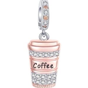 Coffee Cup Charm in Rose Gold and Silver Crystal rhinestones diamonds